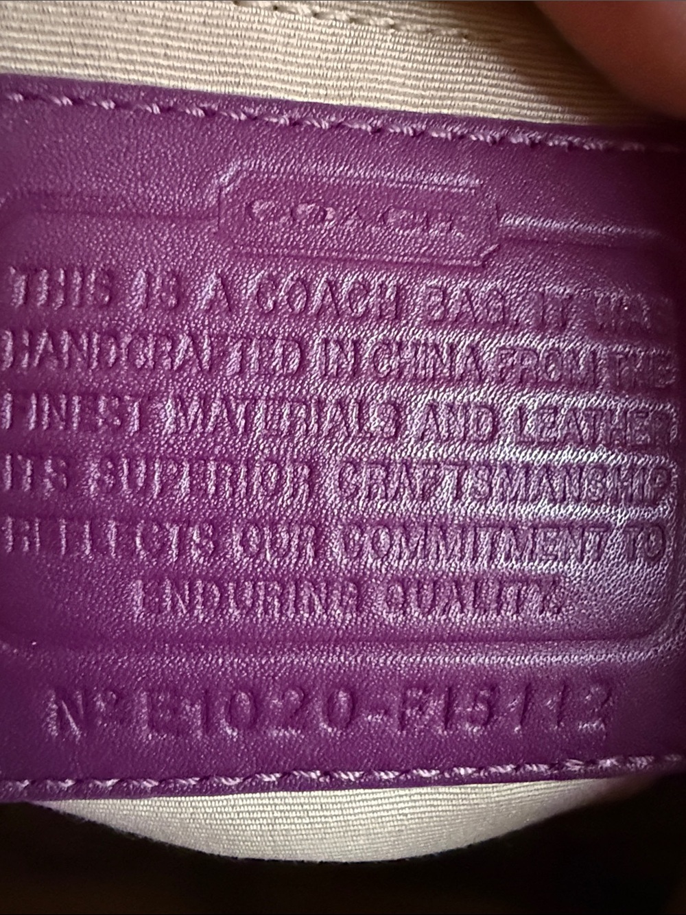 Coach Beige Signature Canvas Tote with Purple Trim - Picture 11 of 12